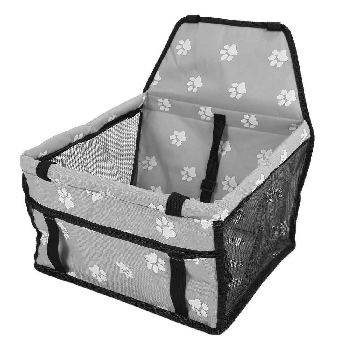 Bear Paw Pattern Pet Carrier Cage Washable Pet Car Travel Safety Seat with Support RodGray