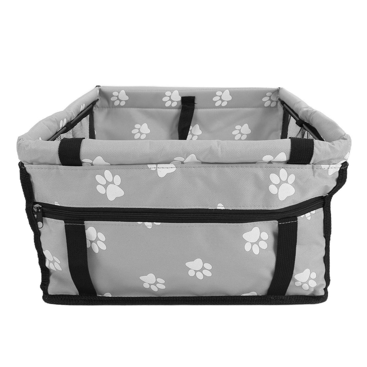 Bear Paw Pattern Pet Carrier Cage Washable Pet Car Travel Safety Seat with Support RodGray