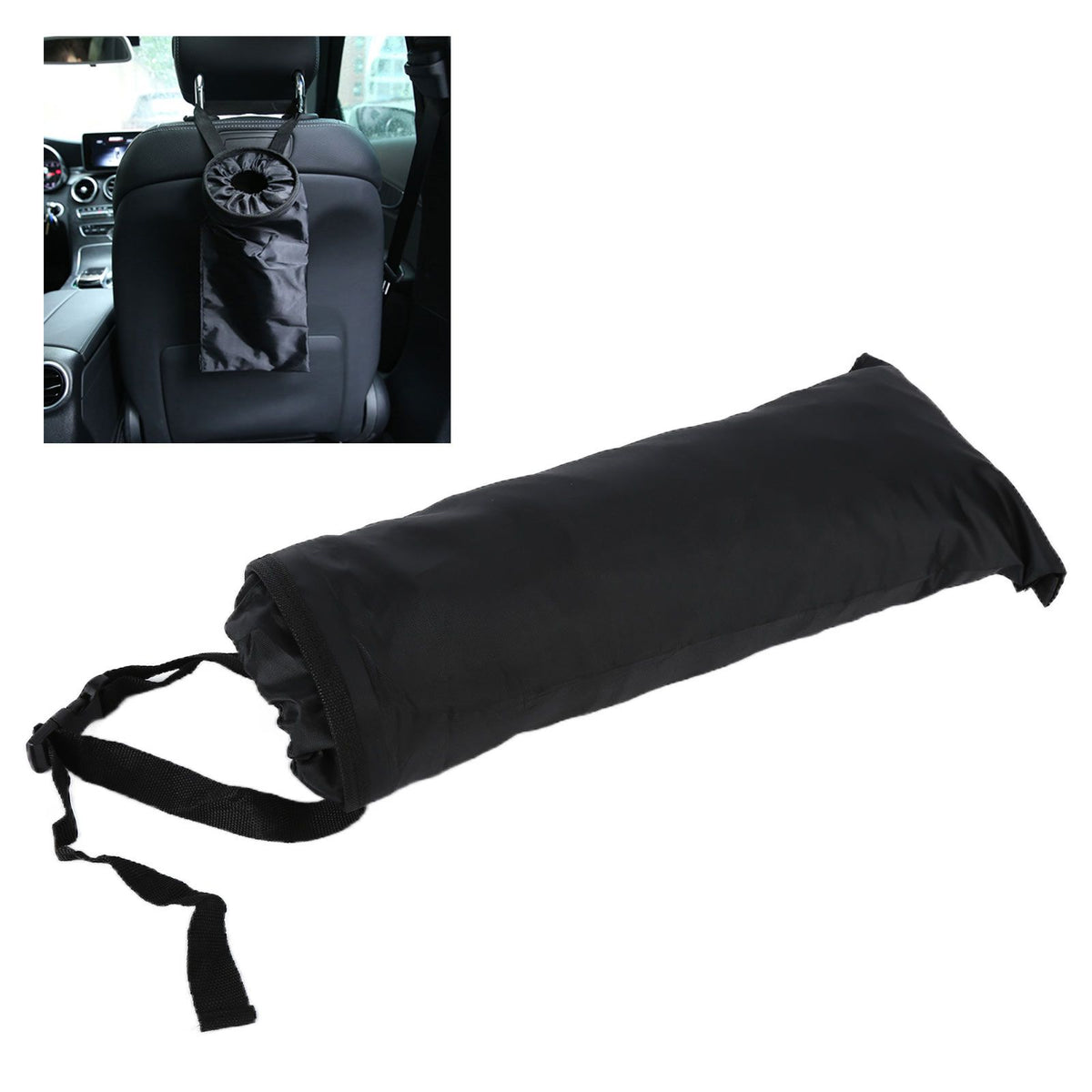 Multifunctional Car Waste Bin Garbage Bag Back Seat Hanging Storage Bag Travel Organizer HolderBlack