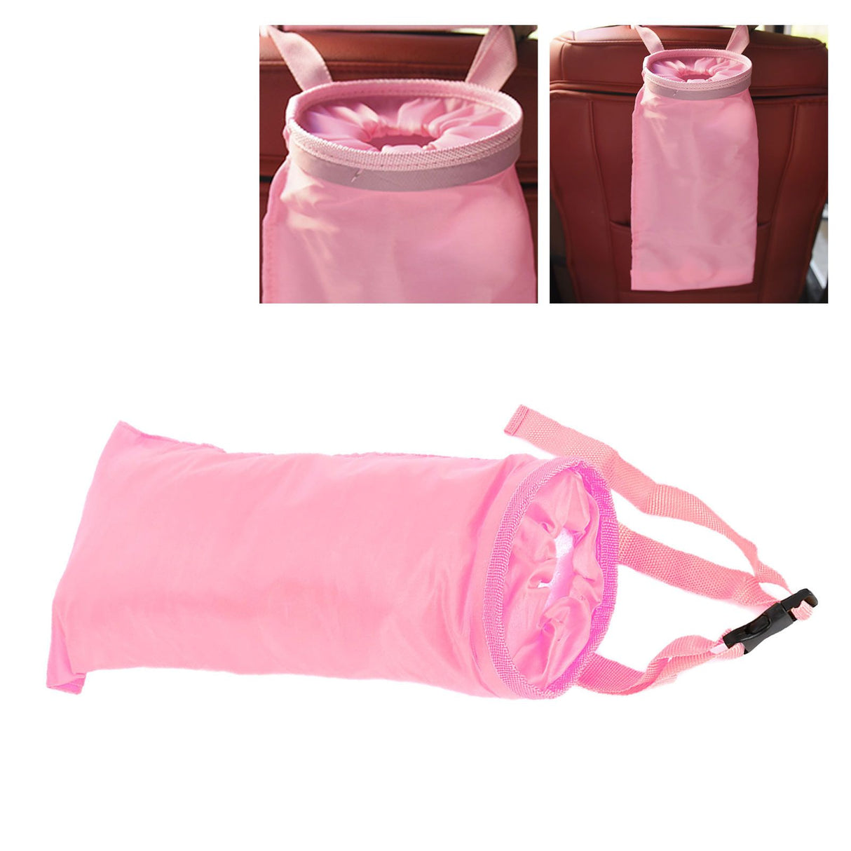 Multifunctional Car Waste Bin Garbage Bag Back Seat Hanging Storage Bag Travel Organizer HolderPink