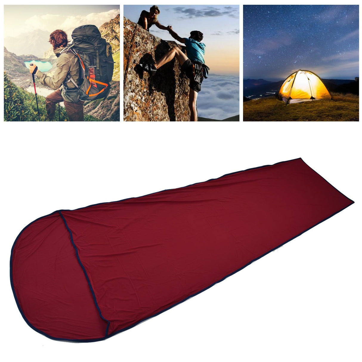 Sleeping Bag Liner Ultralight Multifunctional Elastic Sleeping Sack Liner for Outdoor CampingWine Red