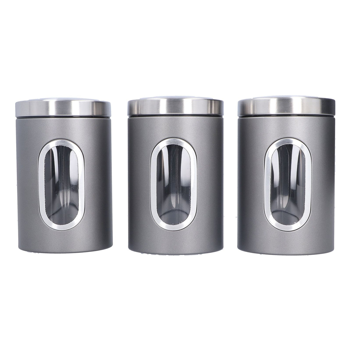 3Pcs Storage Jar Stainless Steel Food Tea Nut Container with Window Durable and Large Capacity for KitchenGrey
