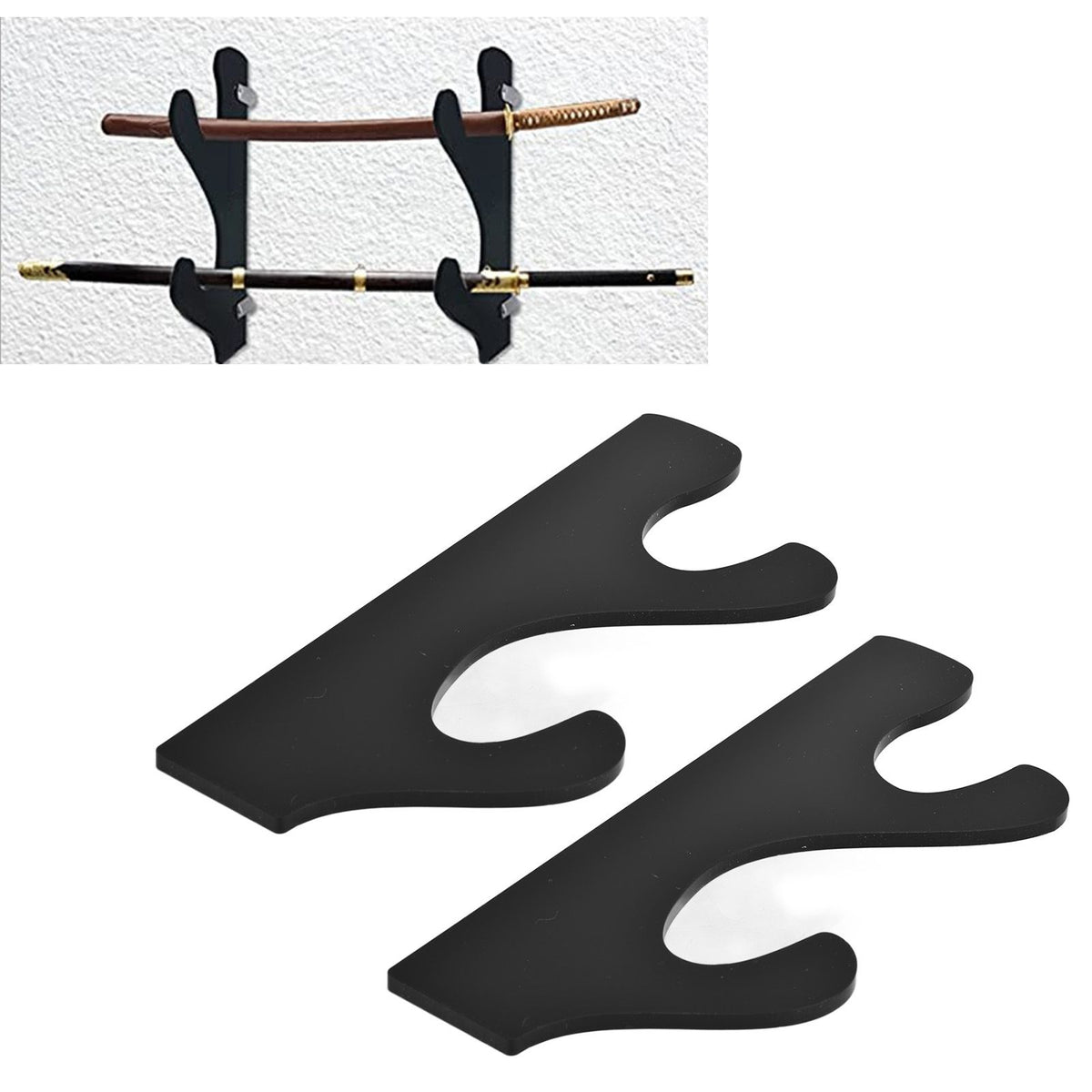 1 Pair Sword Stand Lightsaber Sword Hook Competition Sword Stand Display Stand Wall Mount Samurai Sword StandBlack