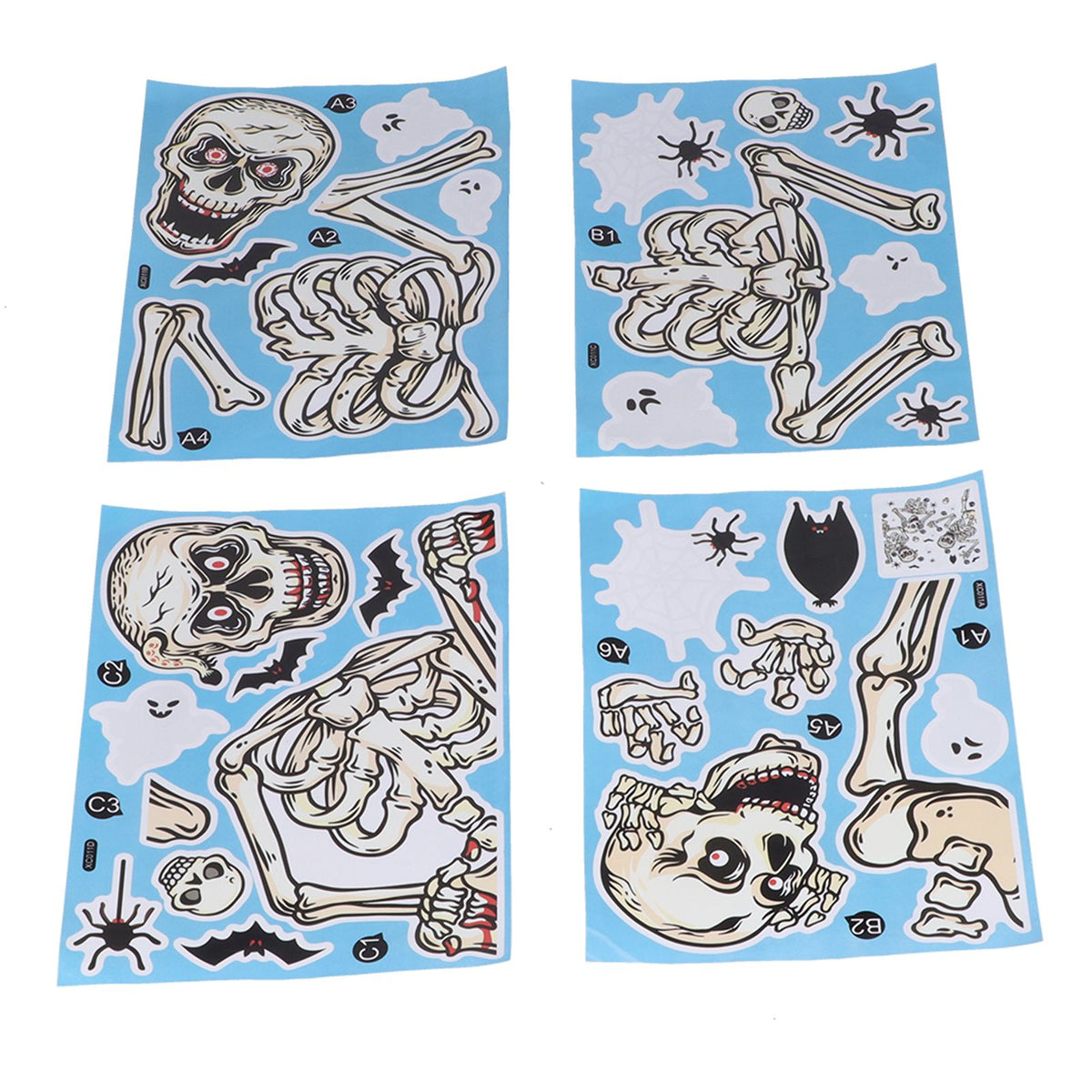 4Pcs Halloween Skull Pattern Wall Sticker Decorative Wall Decal for Living Room Bedroom