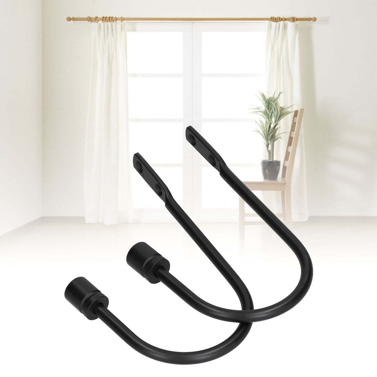 2Pcs Curtain Hook Aluminum Alloy U Shaped Cylinder Fixed Drapery Holdback for Home Office BedroomBlack