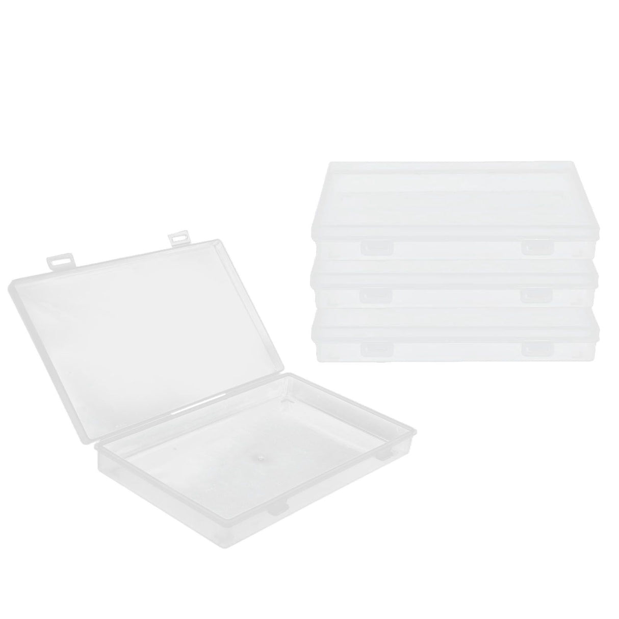 4Pcs Transparent Plastic Box with Hinged Cover Multipurpose Storage Container for Small Things