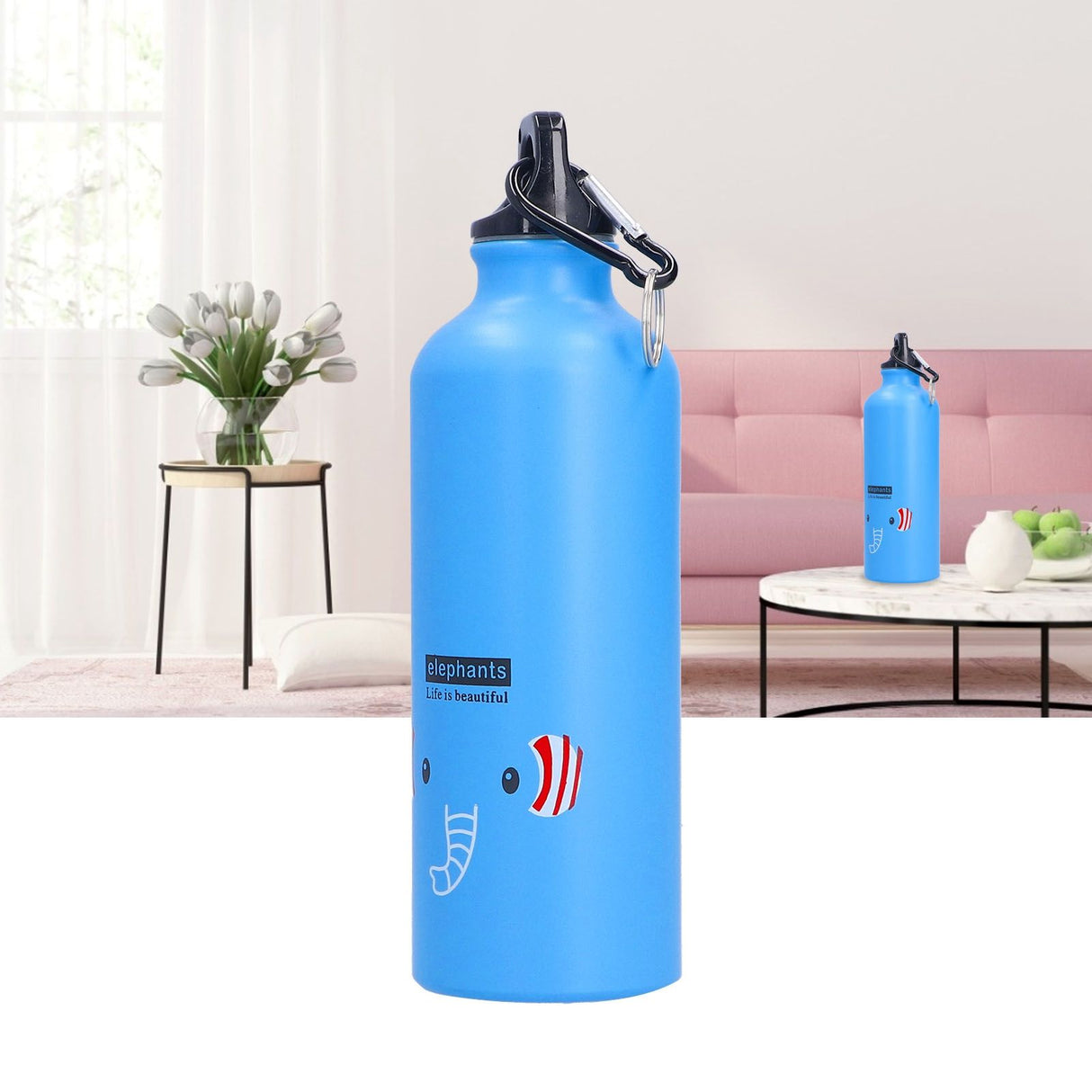 Kids Water Bottle Cute Cartoon 500ml Aluminum Insulated Water Bottle Sport Water JugBlue Elephant