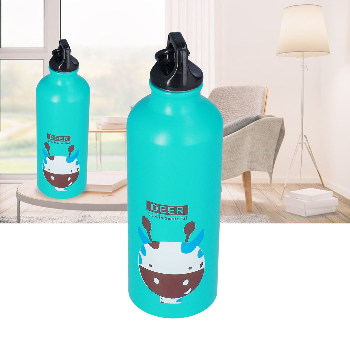 Kids Water Bottle Cute Cartoon 500ml Aluminum Insulated Water Bottle Sport Water JugGreen Deer