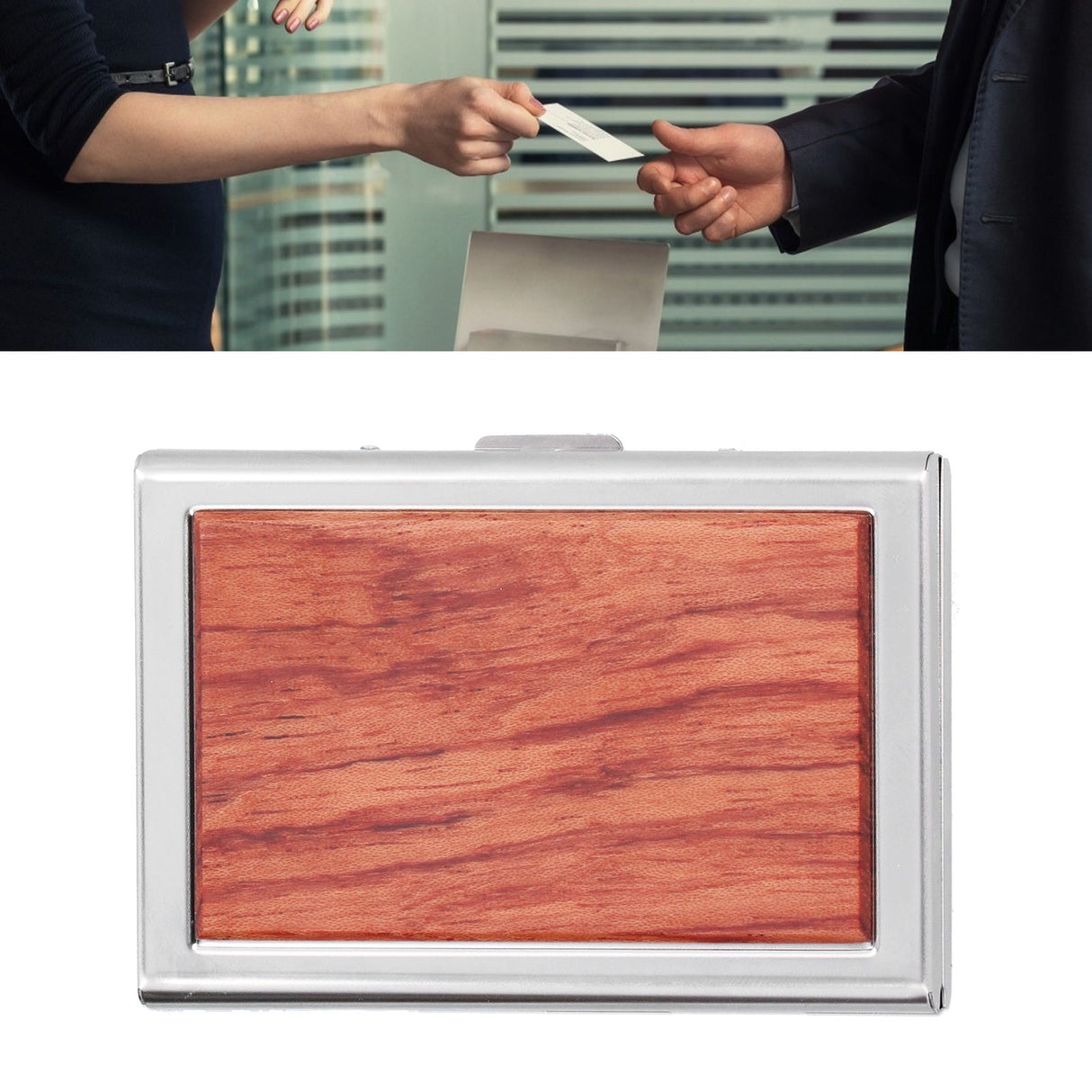 Wood Card Case Safe Bank Credit Card Box Portable Business ID Card Case Holder for Men WomenRosewood