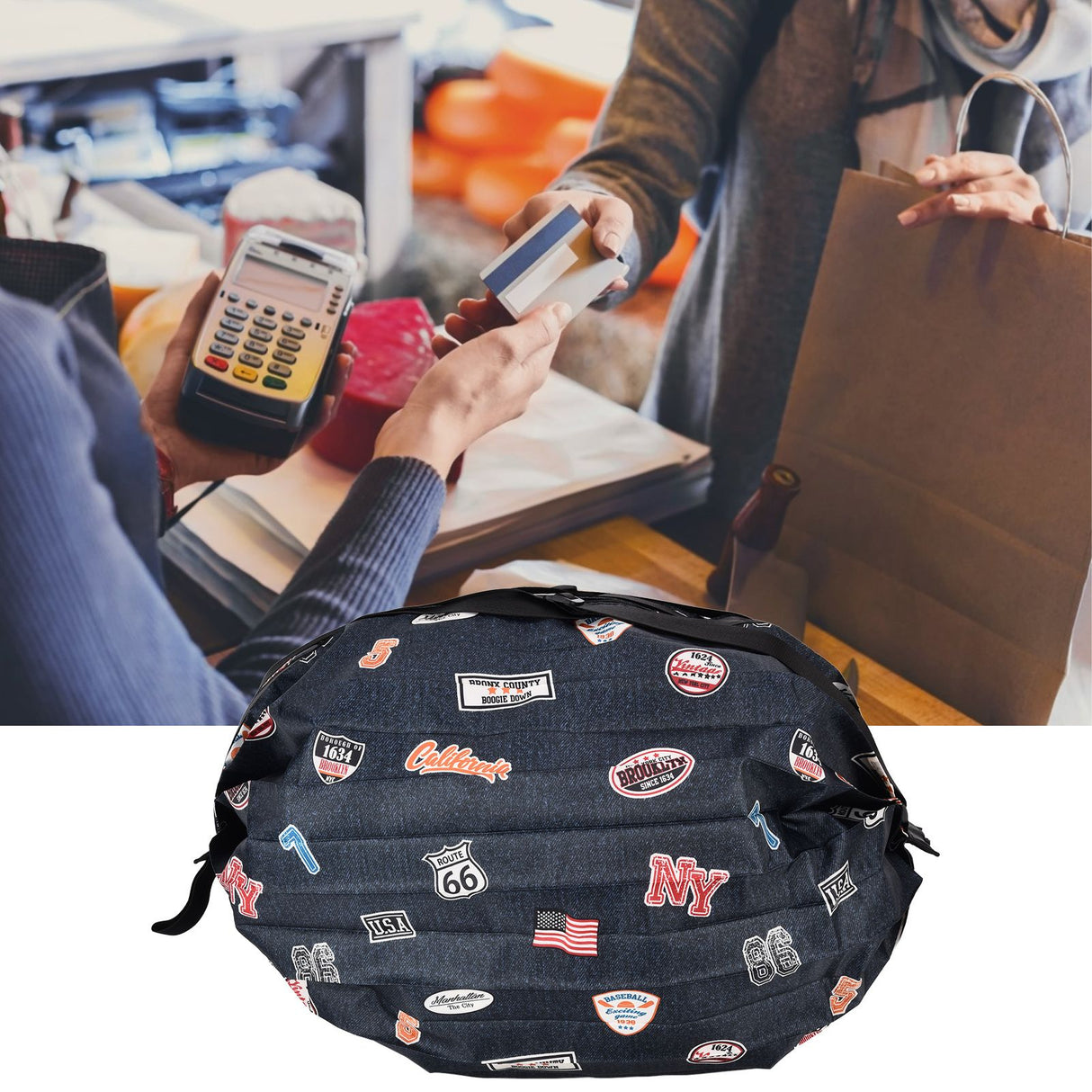 Stylish Shopping Backpacks Foldable Reusable Eco Friendly Grocery Bags for Shopping TravelNavy Blue