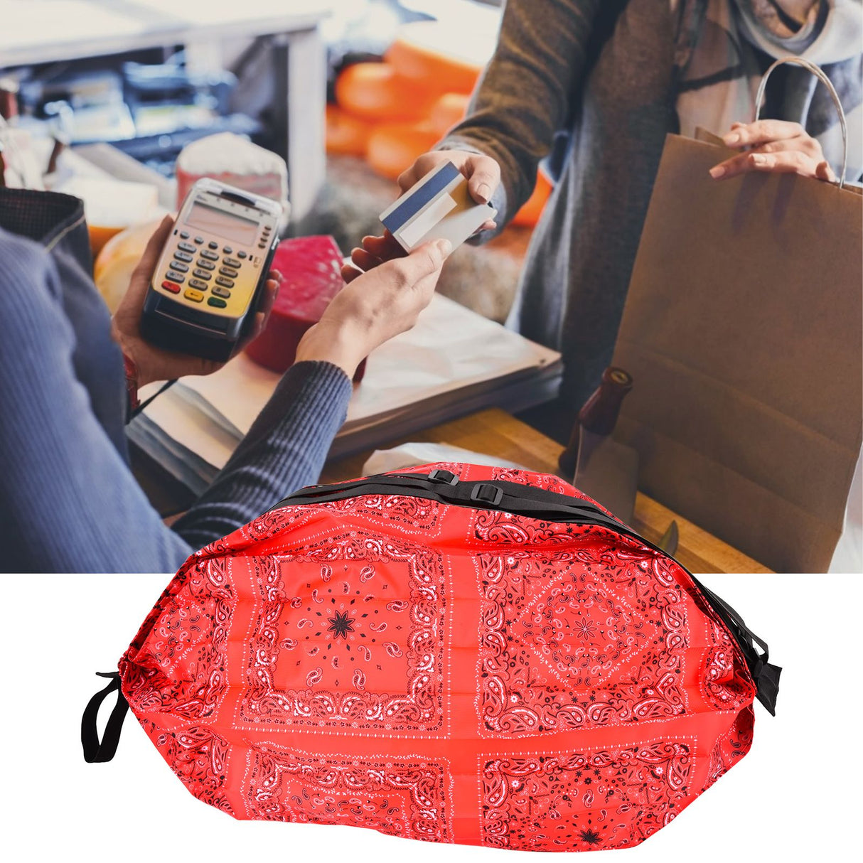 Stylish Shopping Backpacks Foldable Reusable Eco Friendly Grocery Bags for Shopping TravelRed