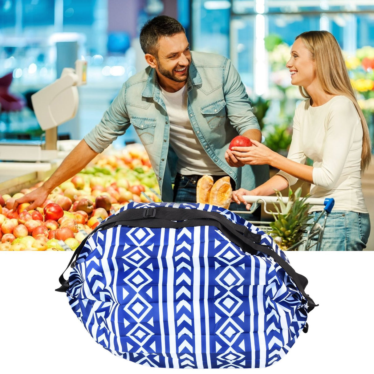 Stylish Shopping Backpacks Foldable Reusable Eco Friendly Grocery Bags for Shopping Travel(Blue White )