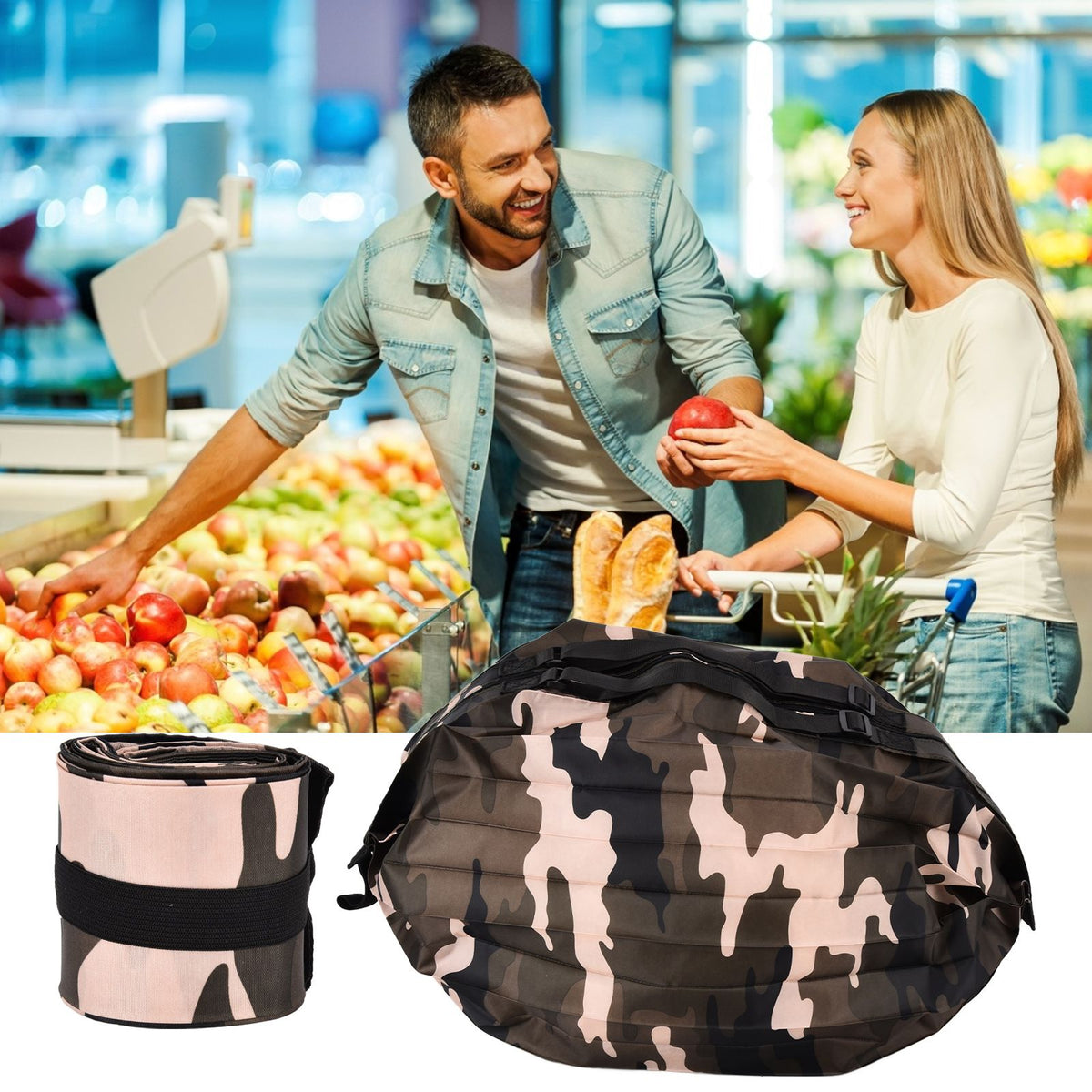 High Capacity Storage Bag Travel Single Shoulder Waterproof Shopping Bag Portable Folding Storage BagCamouflage Green
