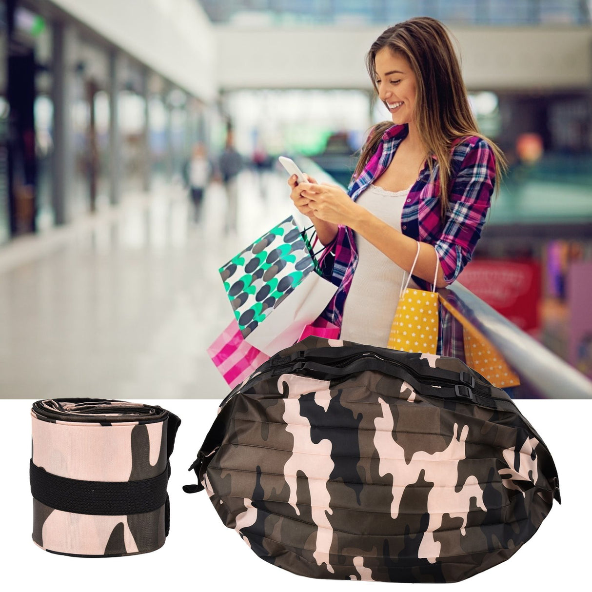 High Capacity Storage Bag Travel Single Shoulder Waterproof Shopping Bag Portable Folding Storage BagCamouflage Green
