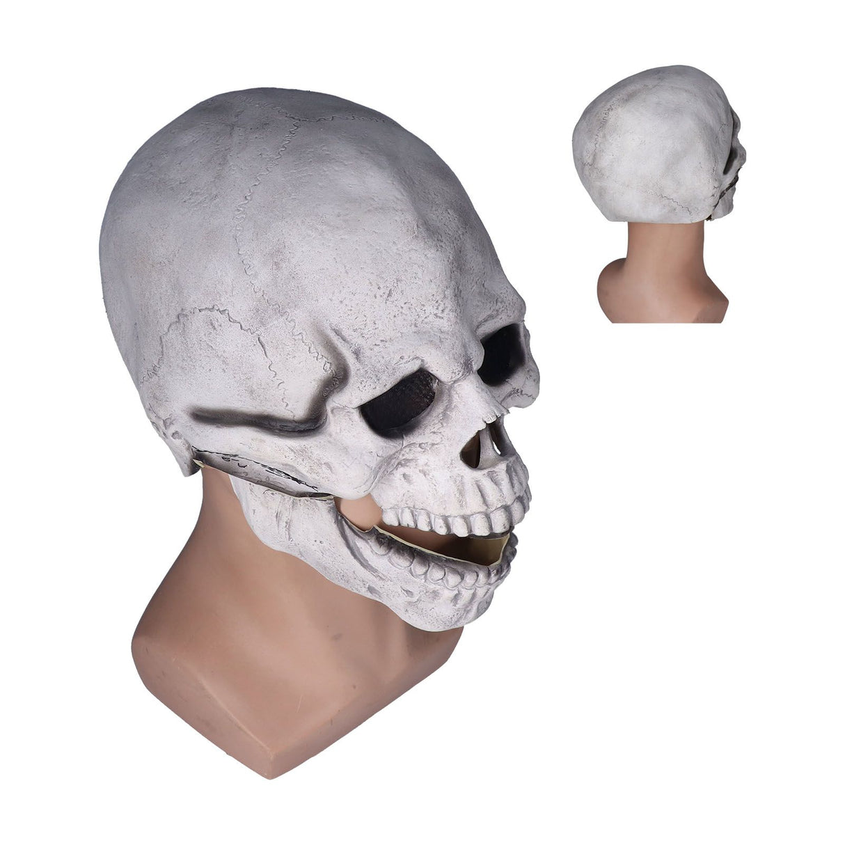 Scary Skull Mask with Movable Jaw Flexible Latex Halloween Costume Party Props Cosplay AccessoryWhite