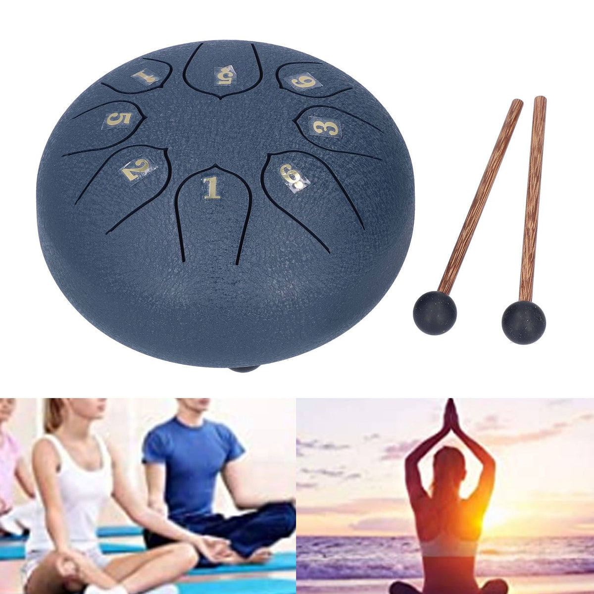 6in 8 Tones Tongue Drum with Mallets Music Book Musical Percussion Instruments for Meditation EntertainmentNavy Blue