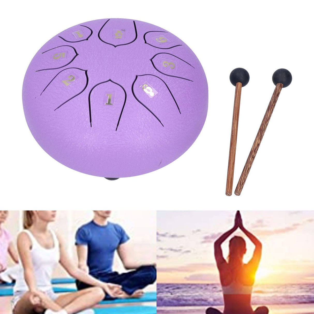 6in 8 Tones Tongue Drum with Mallets Music Book Musical Percussion Instruments for Meditation EntertainmentPurple
