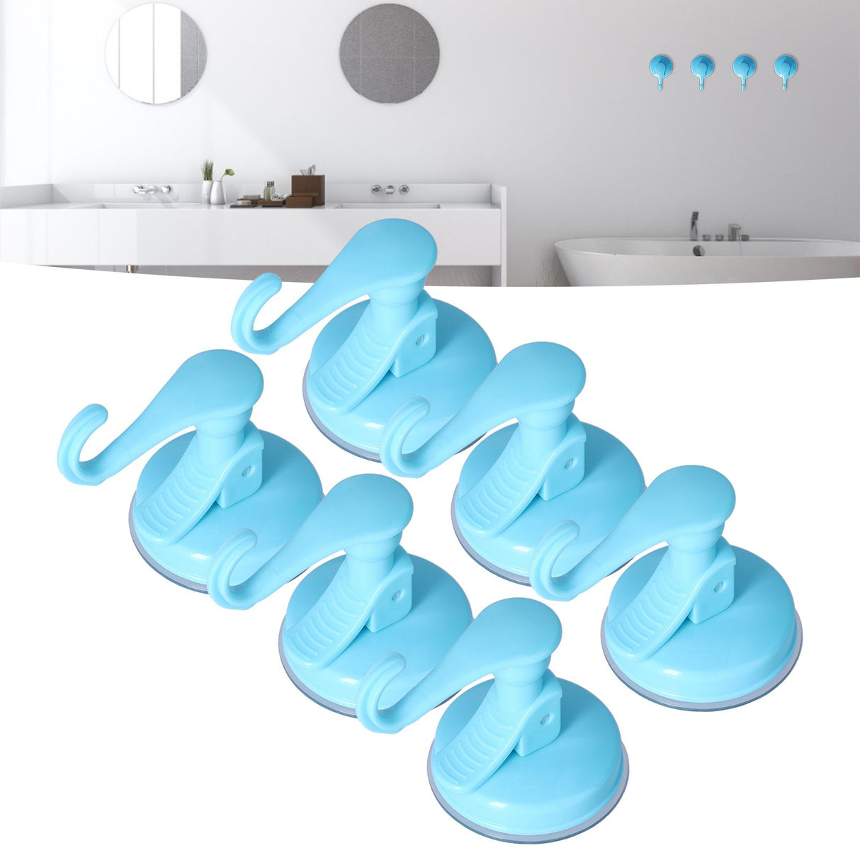 6PCS Strong Vacuum Wall Hook Towel Hook Plastic Self Adhesive Suction Cup for Kitchen Bathroom Blue