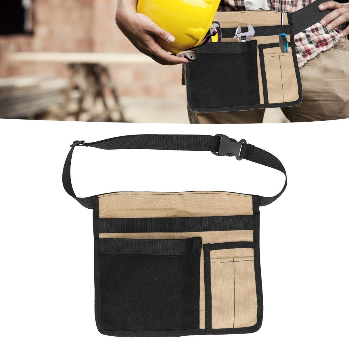 Unilateral Waist Hanging Tool Bag Wear Resistant Oxford Cloth Adjustable Tools Organizer for GardenKhaki Black
