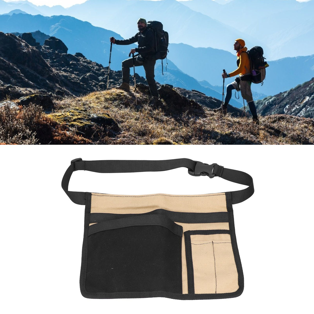 Unilateral Waist Hanging Tool Bag Wear Resistant Oxford Cloth Adjustable Tools Organizer for GardenKhaki Black