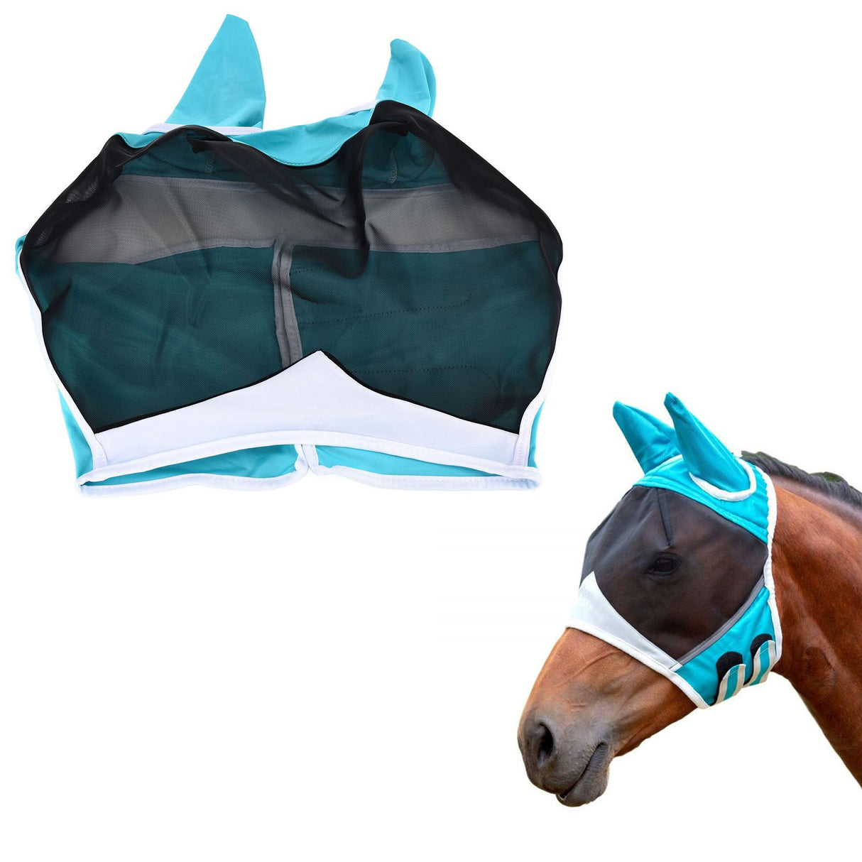 Breathable Horse Mask Universal Adjustable Elastic Mosquito Fly Repelling Veil Cover ProtectorGreen L 80x114x45cm / 31.5x44.9x17.7in