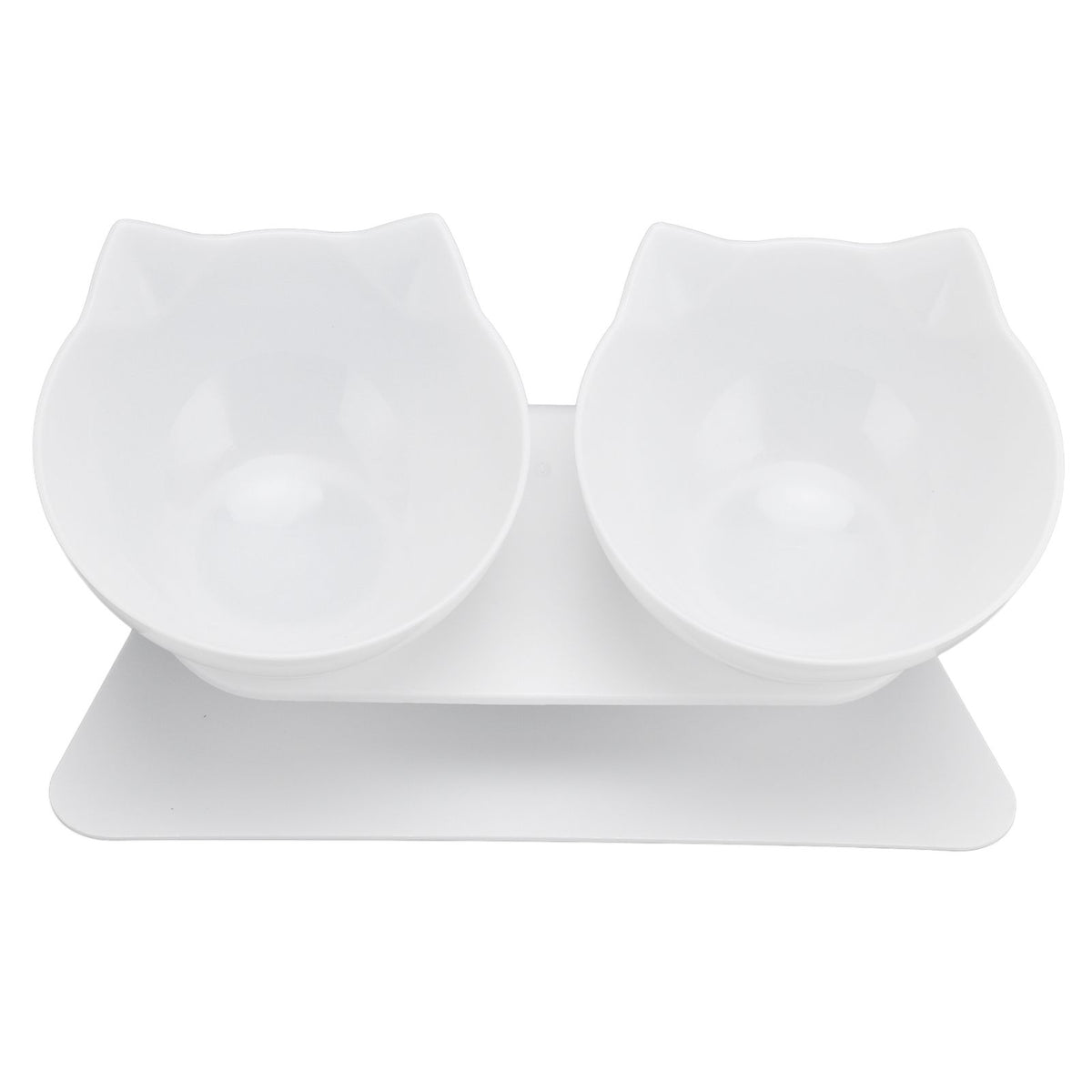 15° Inclined Cat Double Bowl Neck Guard Pet Feeding Bowl for Home Pet Shop Living Room(White Base White Bowl )