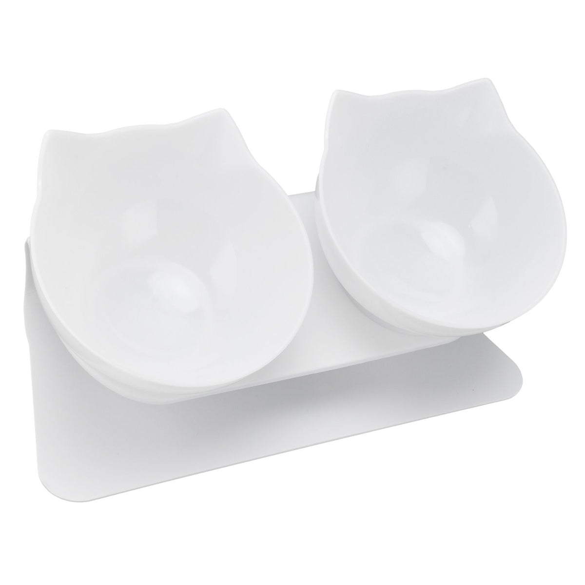15° Inclined Cat Double Bowl Neck Guard Pet Feeding Bowl for Home Pet Shop Living Room(White Base White Bowl )