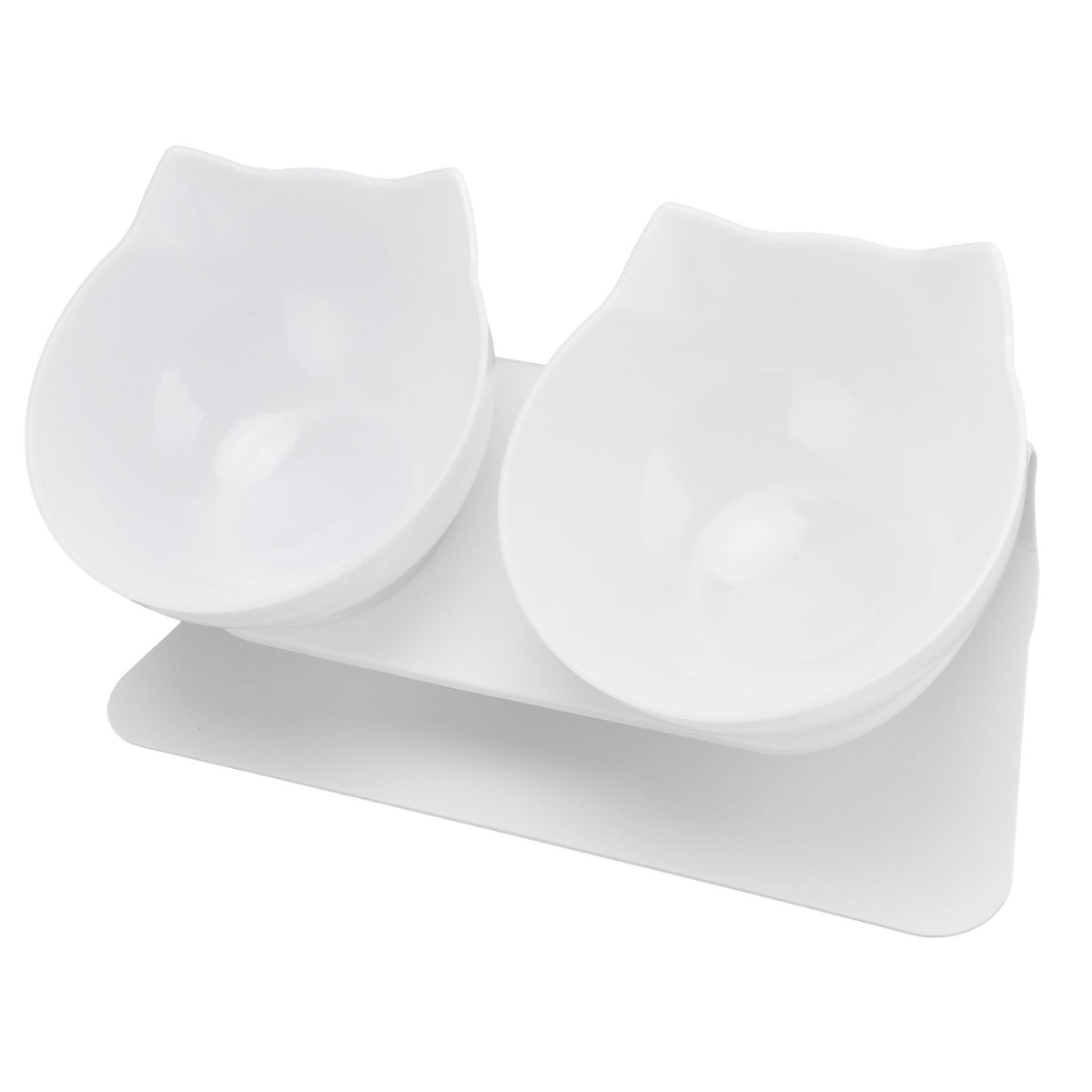 15° Inclined Cat Double Bowl Neck Guard Pet Feeding Bowl for Home Pet Shop Living Room(White Base White Bowl )