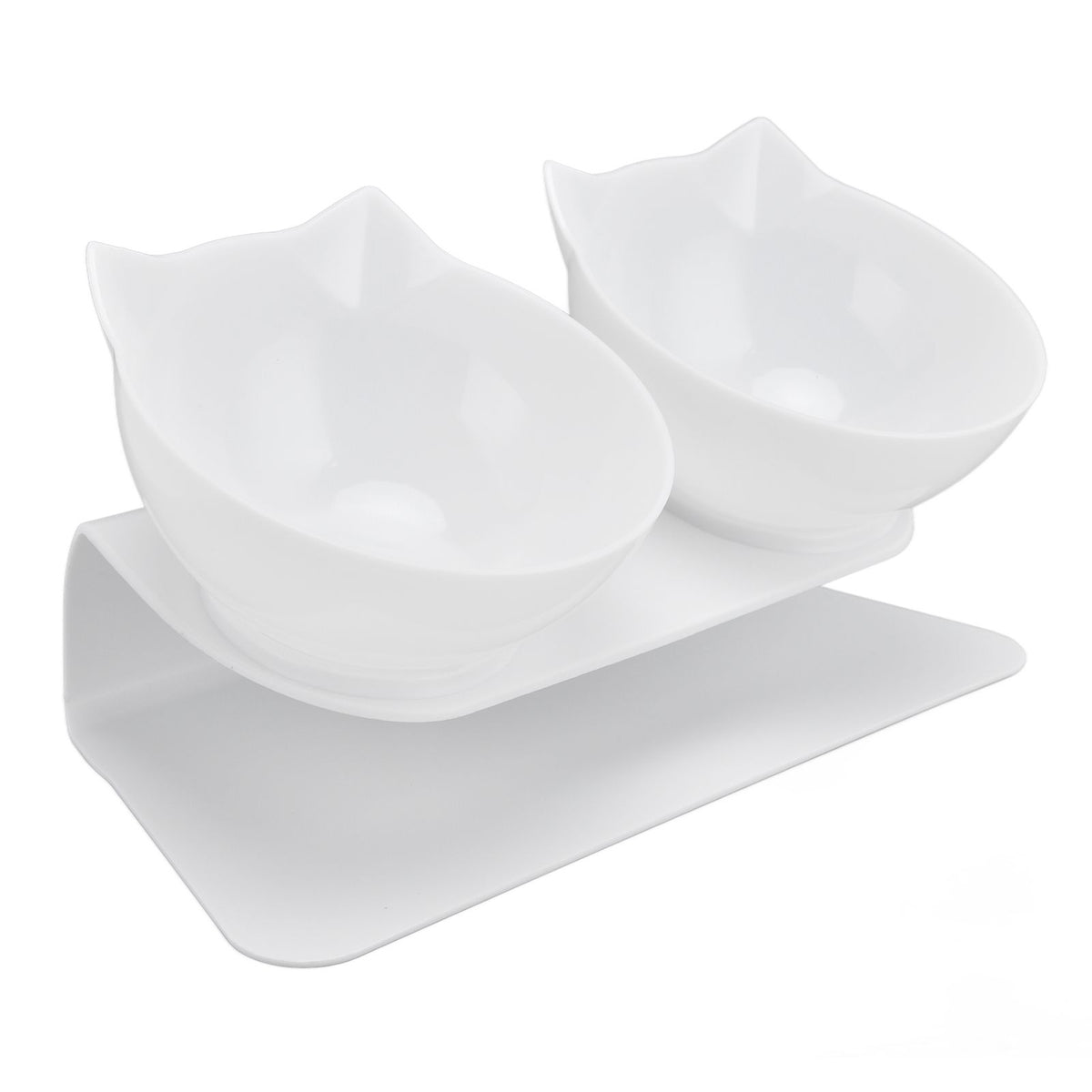 15° Inclined Cat Double Bowl Neck Guard Pet Feeding Bowl for Home Pet Shop Living Room(White Base White Bowl )