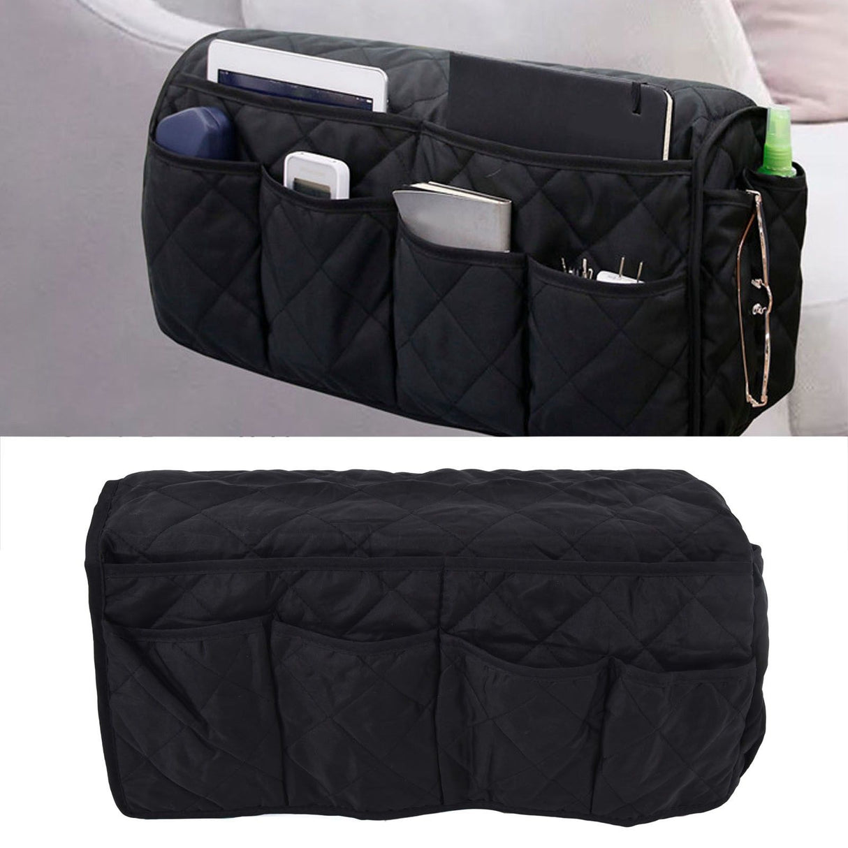 Couch Remote Holder Pocket Design Dustproof Waterproof Reasonable Layout Sofa Armrest OrganizersBlack