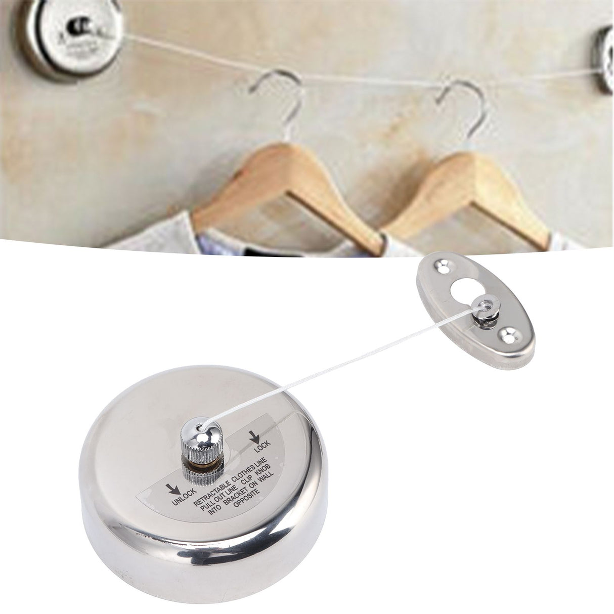 Clothesline 304 Stainless Steel Nylon Cord Space Saving Retractable 9ft/2.8m Indoor Clothesline