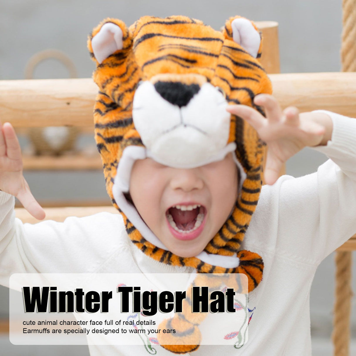 Tiger Cute Plush Hat Soft Coldproof Prevent Static Funny Winter Tiger Hat for School Camping