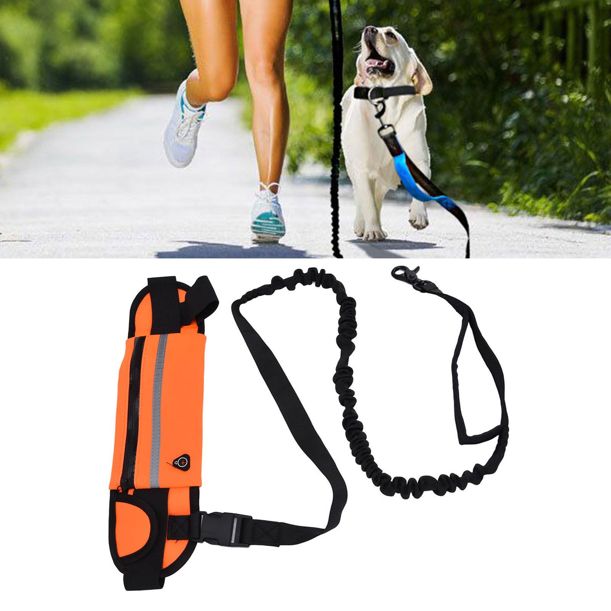 Hands Free Dog Leash Detachable Zipper Bag Reflective Strip Design Hands Free Flexible Waist Dog Leash for WalkingOrange