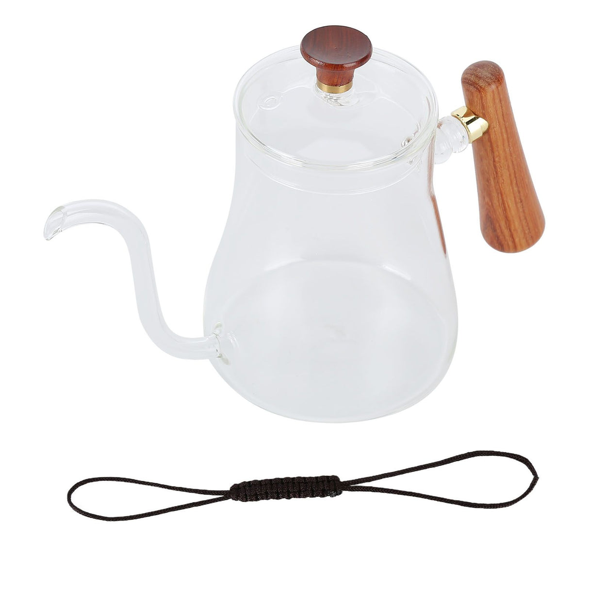 Coffee Kettle Pour Over High Borosilicate Glass Heat Resistant Round Wood Insulated Handle Gooseneck Kettle600ml