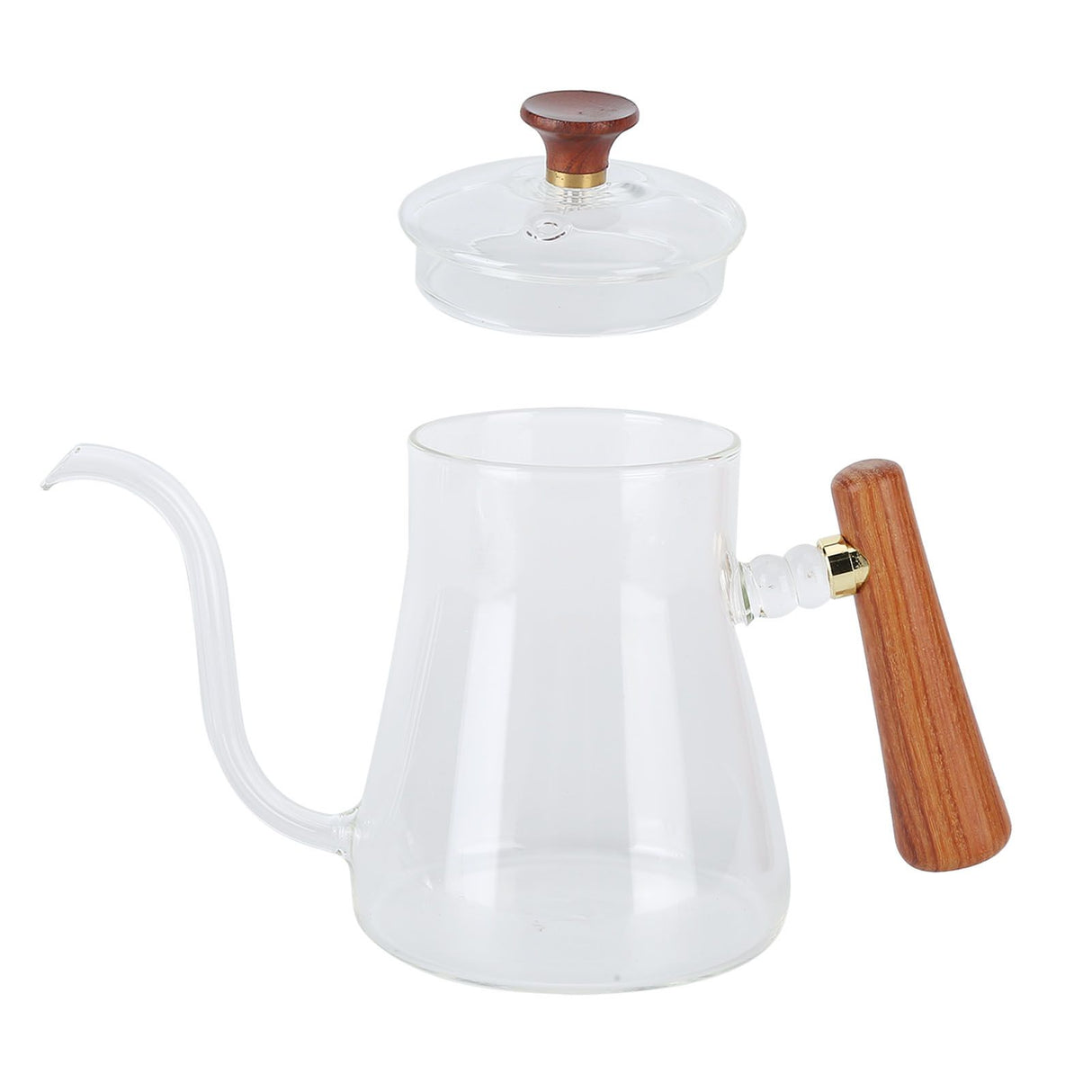 Coffee Kettle Pour Over High Borosilicate Glass Heat Resistant Round Wood Insulated Handle Gooseneck Kettle600ml
