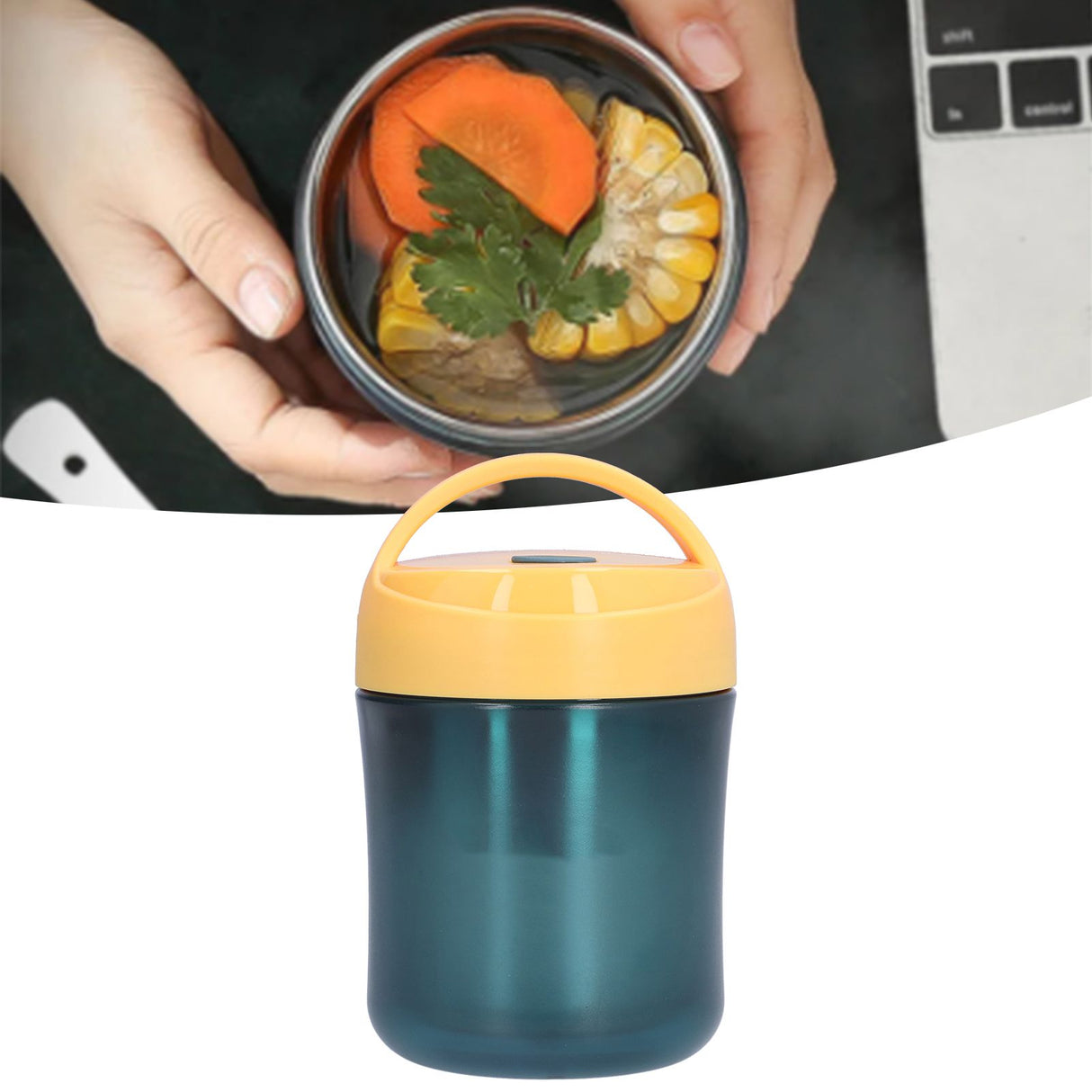 Insulated Food Jar 500ml 304 Stainless Steel Silicone Waterproof Keep Warm Lunch Box for SoupYellow