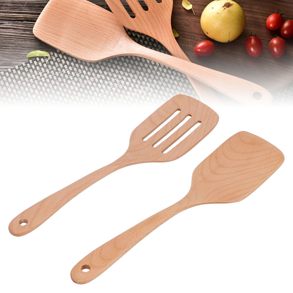 2Pcs Kitchen Turner Spatula Set Wooden Environmentally Friendly High Temperature Resistant Non Stick Kitchen Utensils