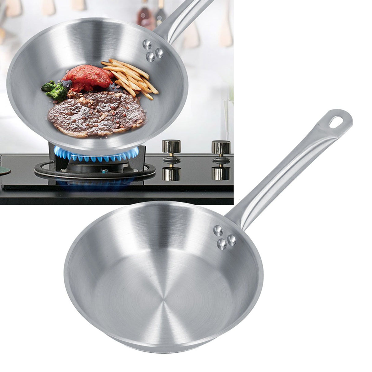 Stainless Steel Frying Pan Single Handle Fried Pan Cookware for Home induction Cooker7.9x2.0in