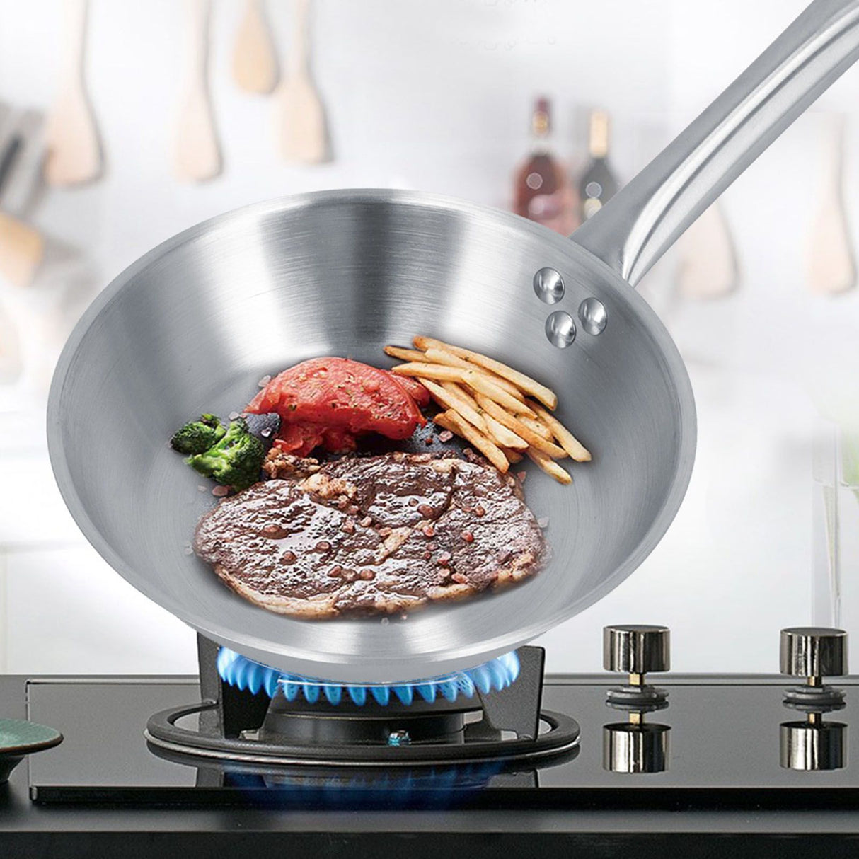 Stainless Steel Frying Pan Single Handle Fried Pan Cookware for Home induction Cooker7.9x2.0in