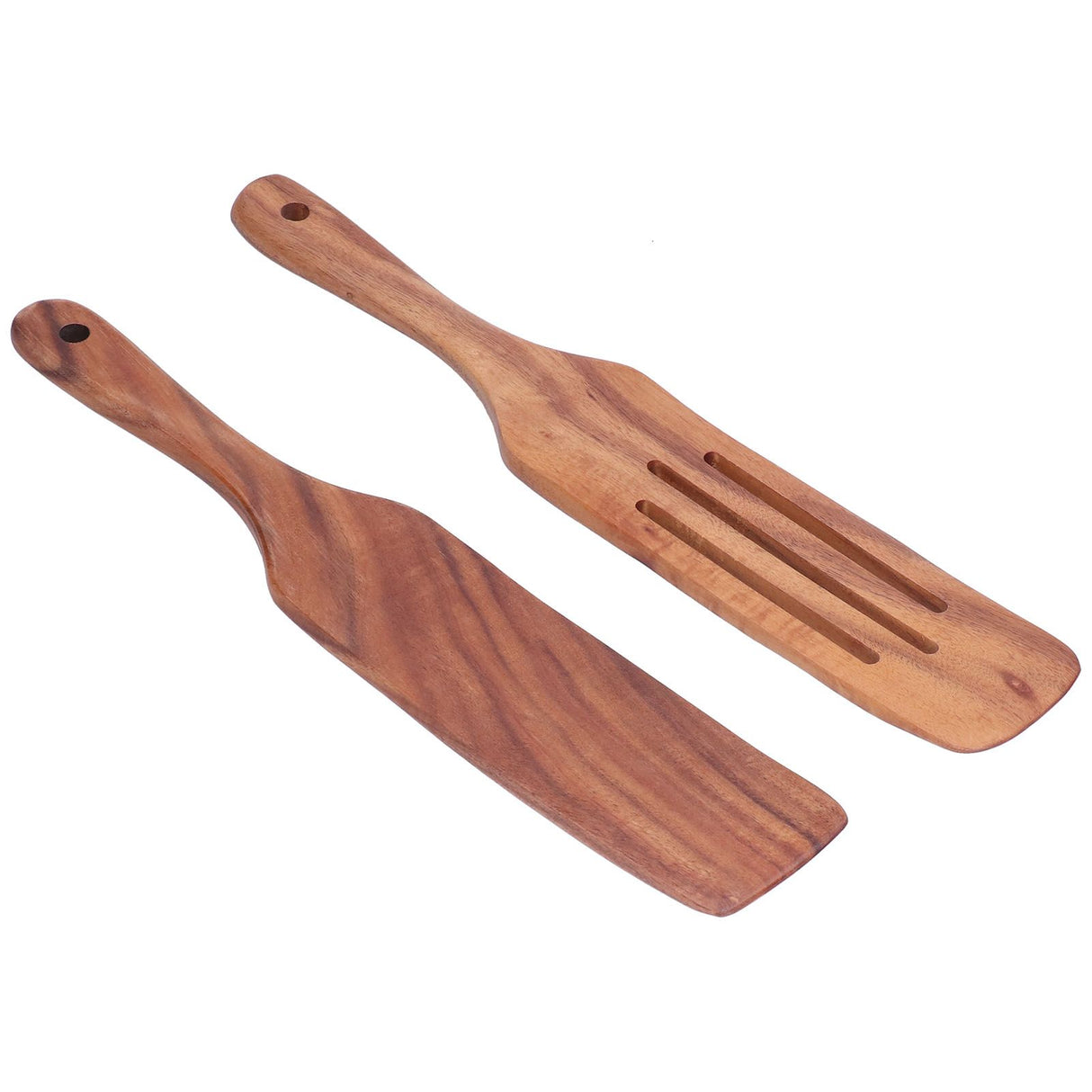 2pcs Slotted Turner Spatula Simple Wooden Spatula with Long Handlefor Cooking Salad Mixing