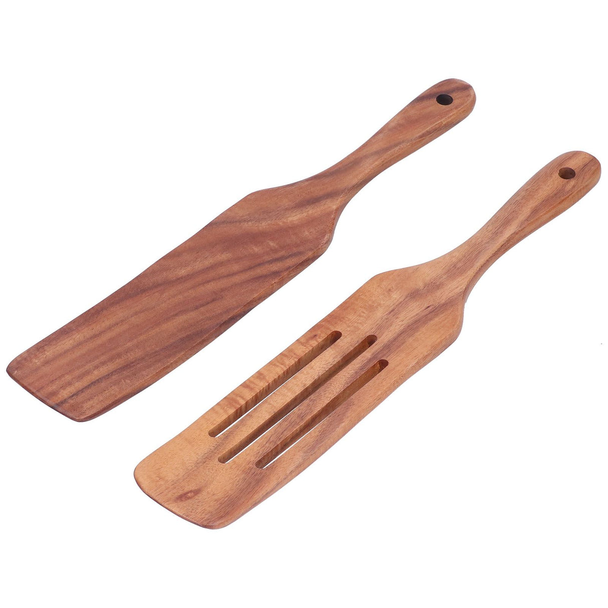 2pcs Slotted Turner Spatula Simple Wooden Spatula with Long Handlefor Cooking Salad Mixing