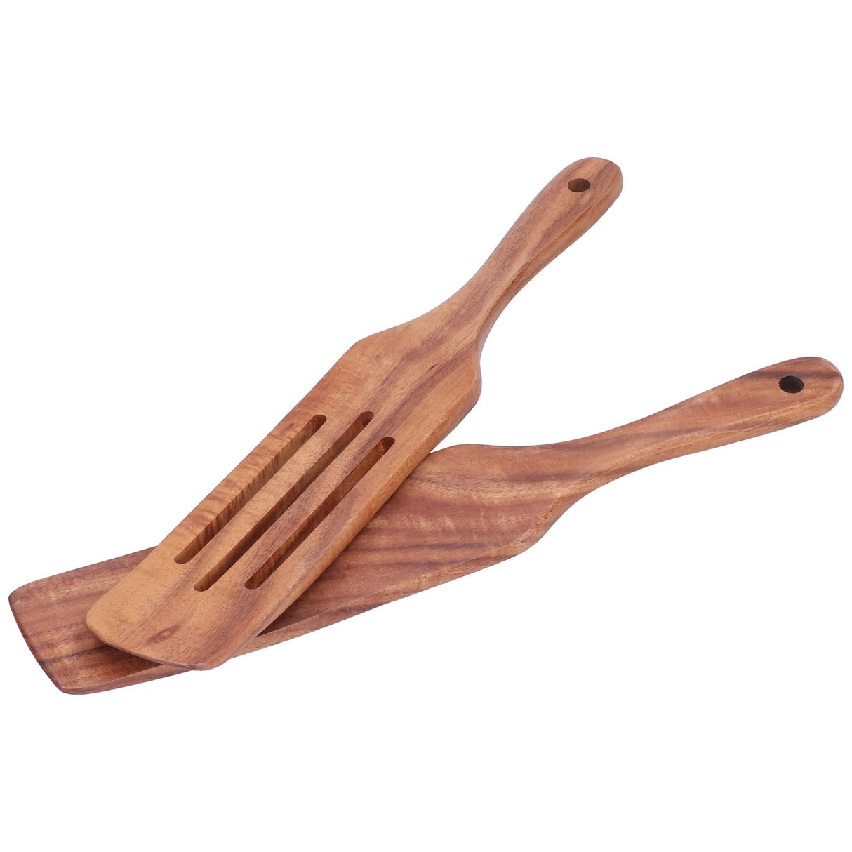 2pcs Slotted Turner Spatula Simple Wooden Spatula with Long Handlefor Cooking Salad Mixing