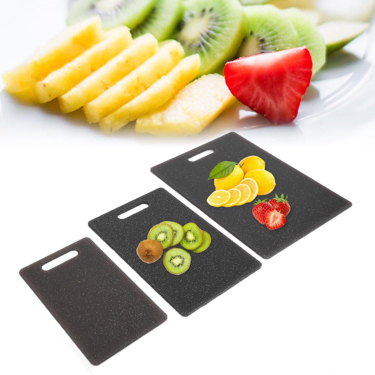 3Pcs Cutting Board Set Imitation Marble Pattern DoubleSided Chopping Board Kitchen Accessory(Black )