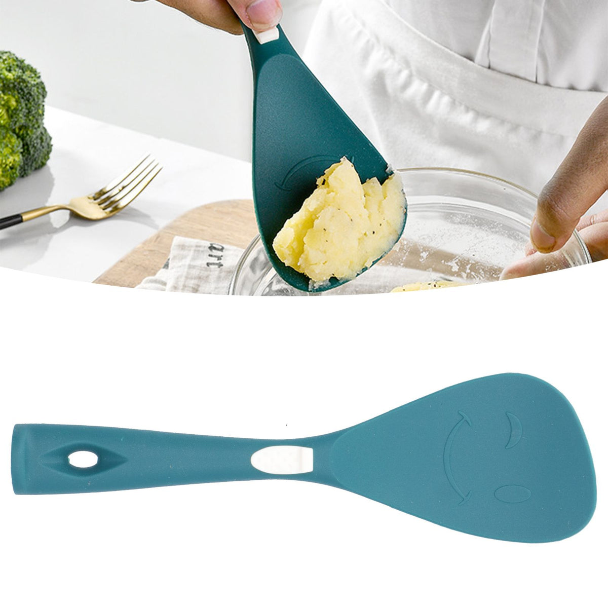 Silicone Cooking Utensils Silicone Stainless Steel Heat Insulation Anti Scalding Comfortable Grip Cooking UtensilsRice Scoop