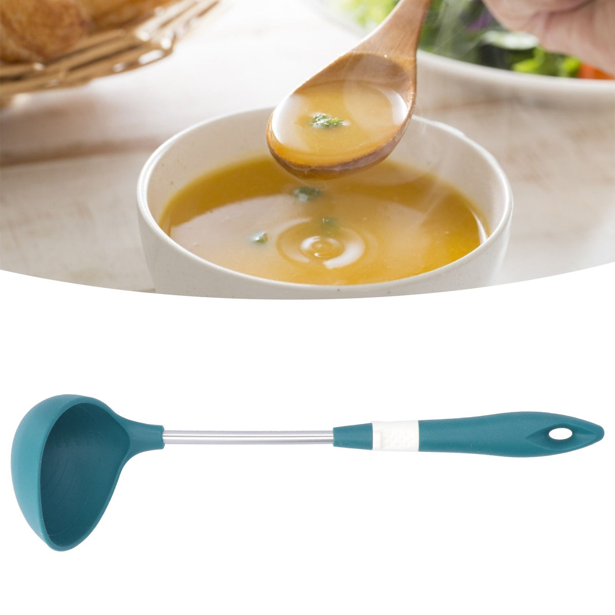 Silicone Cooking Utensils Silicone Stainless Steel Heat Insulation Anti Scalding Comfortable Grip Cooking UtensilsSpoon