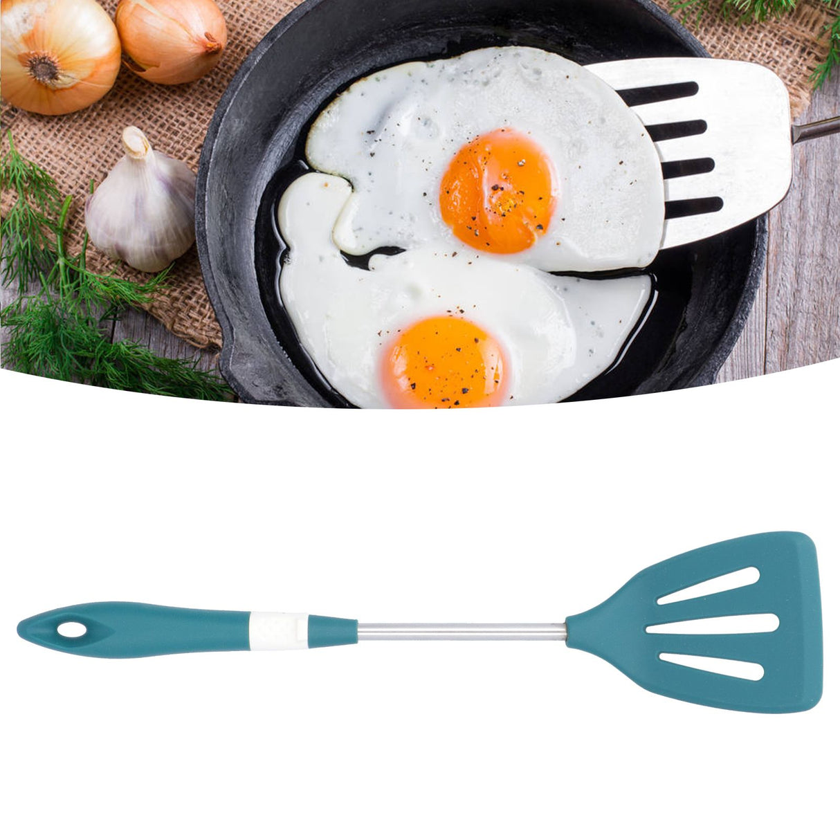 Silicone Cooking Utensils Silicone Stainless Steel Heat Insulation Anti Scalding Comfortable Grip Cooking UtensilsHollow Shovel