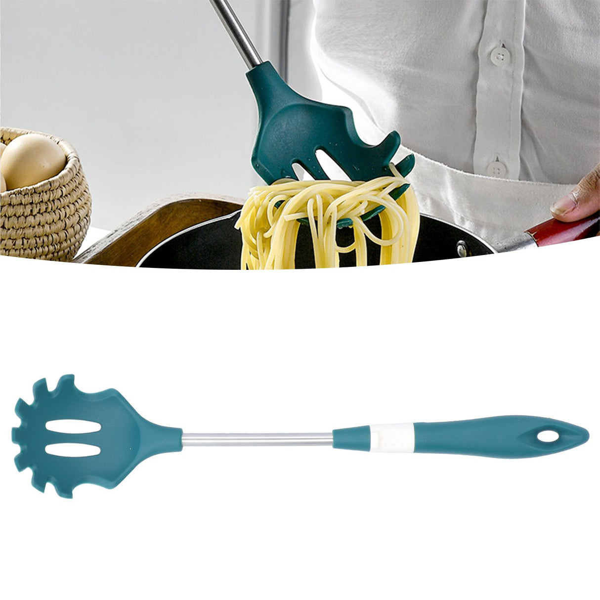Silicone Cooking Utensils Silicone Stainless Steel Heat Insulation Anti Scalding Comfortable Grip Cooking UtensilsNoodle Strainer