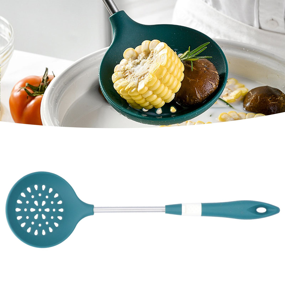 Silicone Cooking Utensils Silicone Stainless Steel Heat Insulation Anti Scalding Comfortable Grip Cooking UtensilsColander
