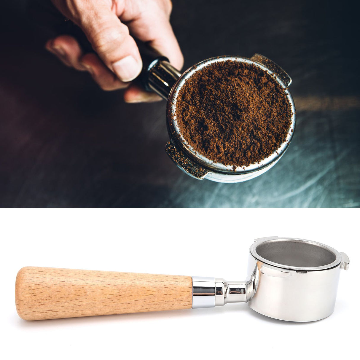 Coffee Bottomless Portafilter Stainless Steel Filter Holder Basket Replacement Tool Coffee Machine Accessory51mm Beech