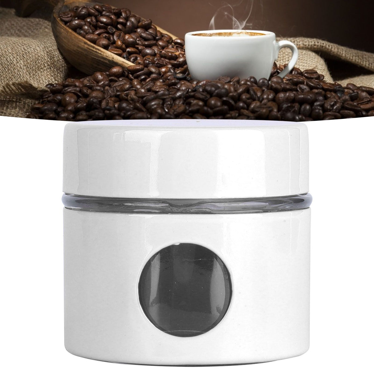 Coffee Bean Container Iron Glass Mini Sealed Jar Kitchen Storage Tank for Beans TeaWhite